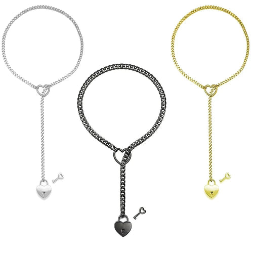Cadena ajustable estilo punk rock con dije de corazón y candado, colgante tipo lariat y estilo cubano de la marca ANZ