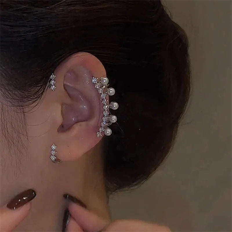 Arete de oreja en plata con perla y cristales vintage, clip de moda sin perforación para mujer, marca ANZ