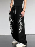 Pantalones oscuros con rayas retro y estilo gótico, pantalones holgados rectos para calle, moda urbana y casual.