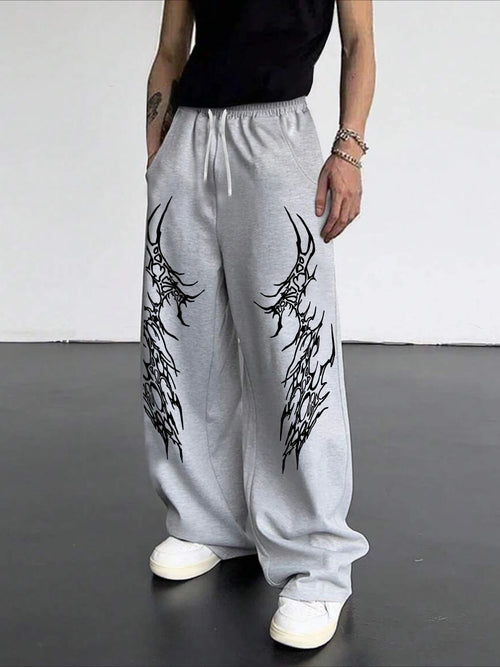 Pantalones goths negros con rayas retro, estilo suelto y recto, ideales para calle, streetwear y moda urbana.