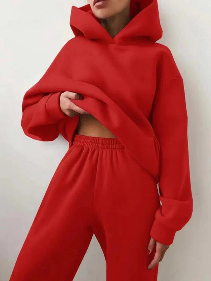 Conjunto de chándal de dos piezas de la marca ANZ, chaqueta y pantalones deportivos en color neutro, vista frontal.