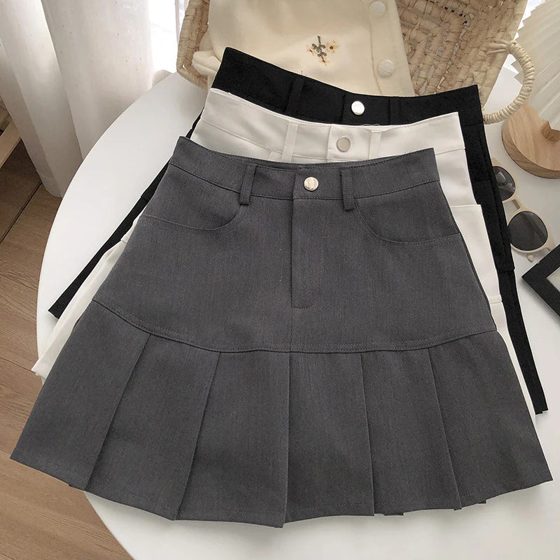 Falda plisada vintage Y2K de cintura alta para mujer, estilo universitario y calle coreana, en color negro, de la marca Glow