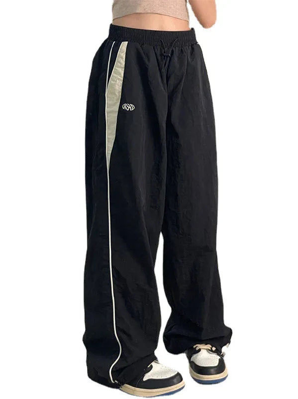 Pantalones holgados retro de primavera para mujer de la marca Glow, con cintura media, cordón y pierna ancha, ropa deportiva Y2K