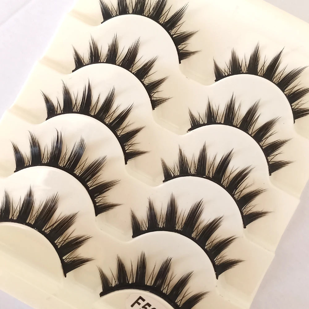 Pestañas postizas largas y naturales de Glow, tira cruzada para maquillaje de cosplay, pestañas negras para ojos de gato, 5 pares