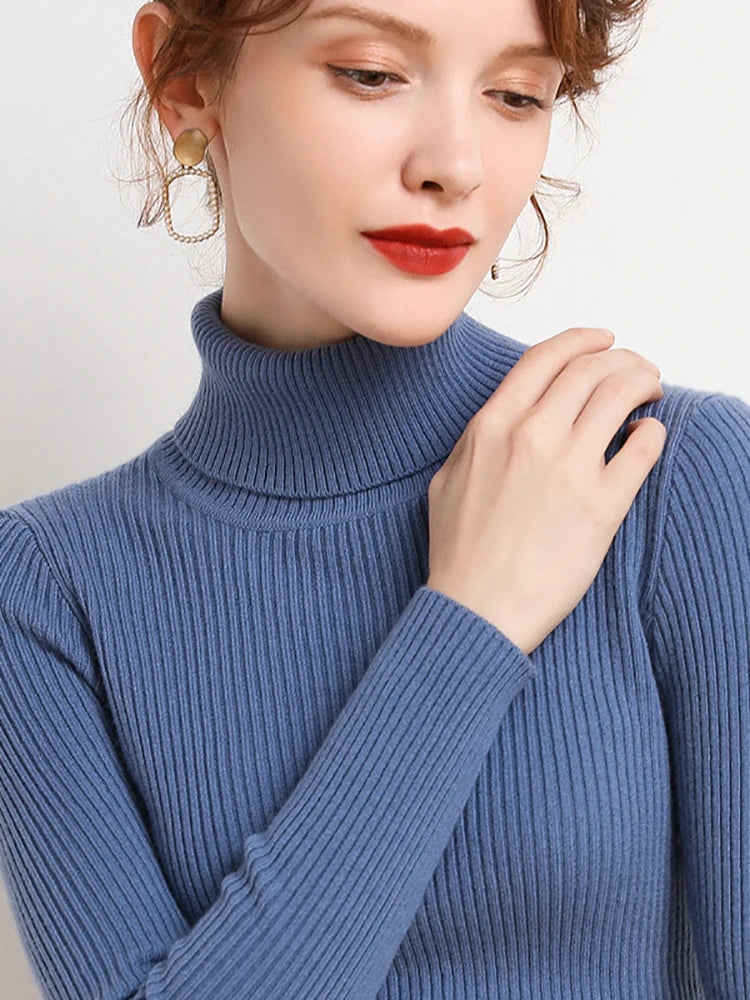 Suéter de cuello alto para mujer Glow, de punto suave y cachemira en color gris, con diseño básico y cómodo para otoño.