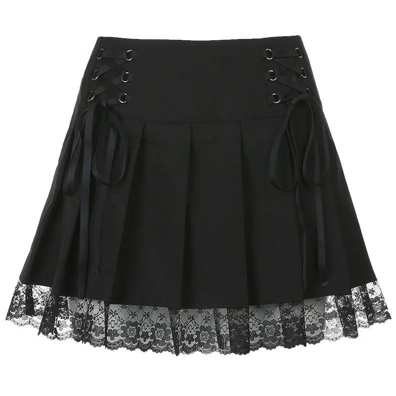Minifalda plisada gótica para mujer, estilo vintage Harajuku con encaje y volantes, de la marca Glow, cintura alta y estilo coreano