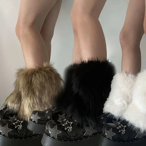 Calentadores de piernas de felpa sintética Glow, 15cm, en 3 colores, cubiertas cálidas para botas sin pies para mujer, accesorios Y2K.