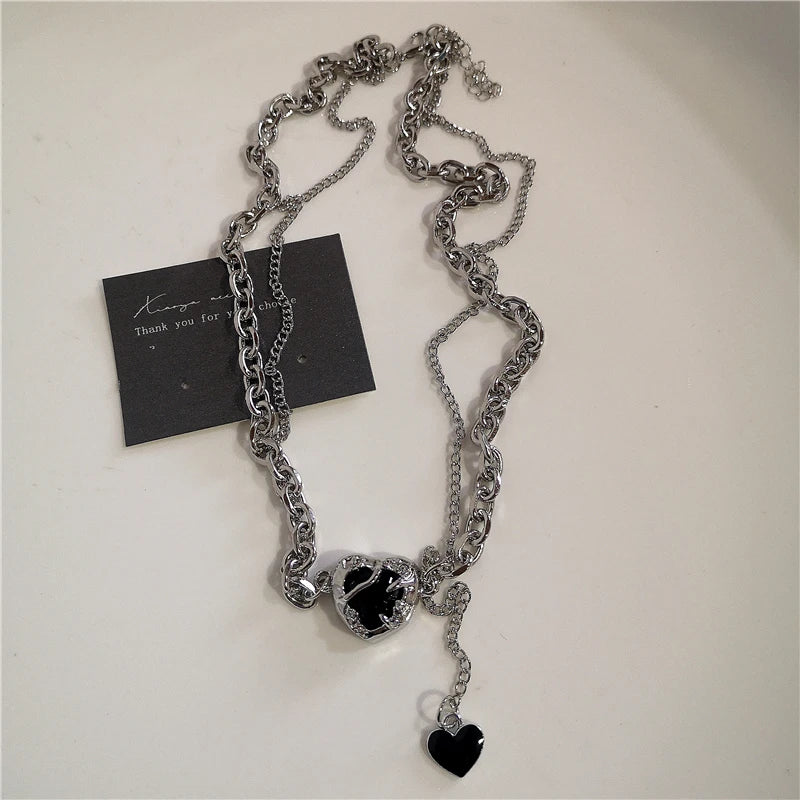 Cadena con colgante de cruz de corazón negro, collar punk rock de estilo gótico y vintage para hombres y mujeres, accesorios street style.
