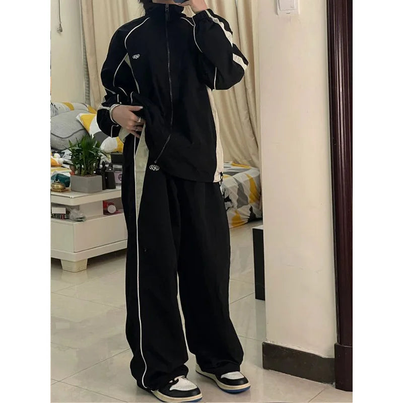 Pantalones deportivos holgados Glow de estilo retro Y2K para mujer, con cintura media y cordón, pantalones de chándal anchos para primavera