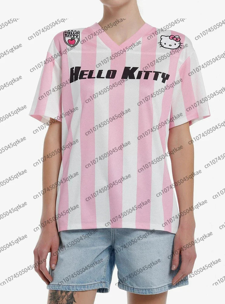 Camiseta de dibujos animados Hello Kitty de Glow, ropa deportiva y casual con cuello en V, ligera y transpirable para mujeres y hombres
