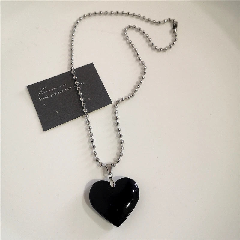 Collar de cadena con colgante de cruz de corazón negro, estilo punk rock y gótico, para hombres y mujeres, accesorios vintage Y2K.