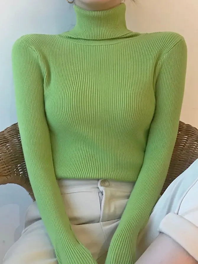 Suéter de cuello alto para mujer de cachemira en color gris, suave y cómodo, ideal para otoño, de la marca Glow.