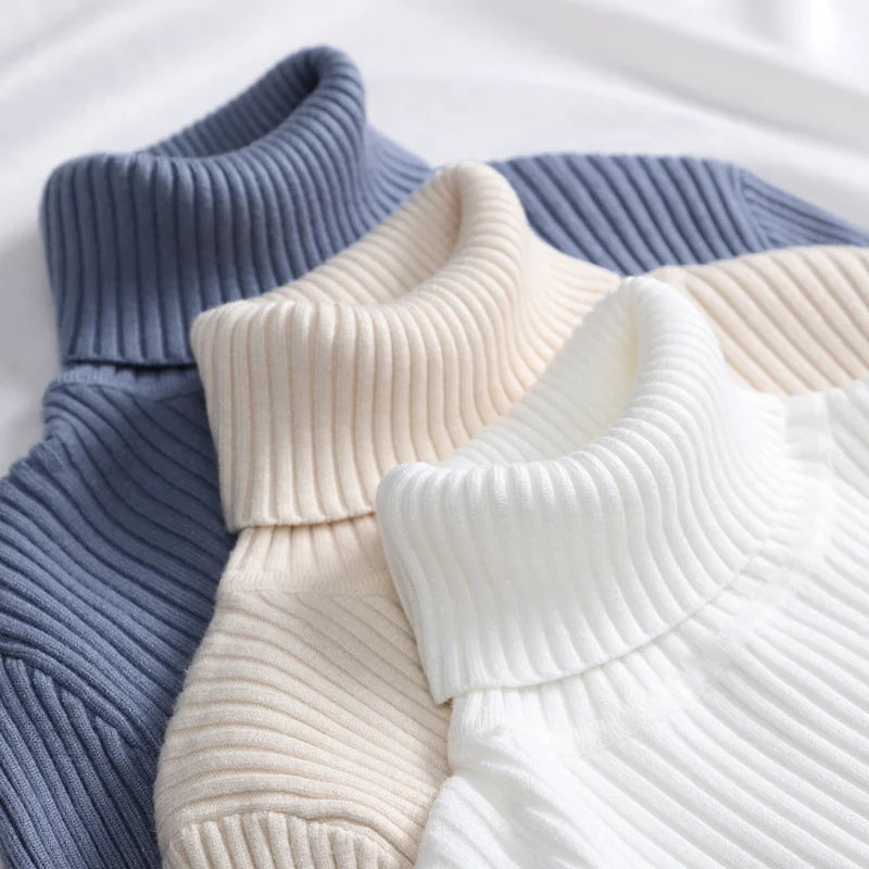 Suéter de cuello alto de otoño para mujer, jerséis de punto suaves y de cachemira de la marca Glow, en color neutro.