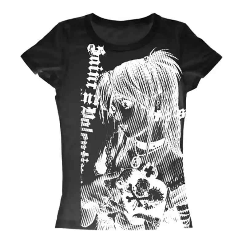 Camiseta corta vintage de estilo Y2K para mujer con estampado de texto en estilo anime y moda Harajuku, de la marca Glow.