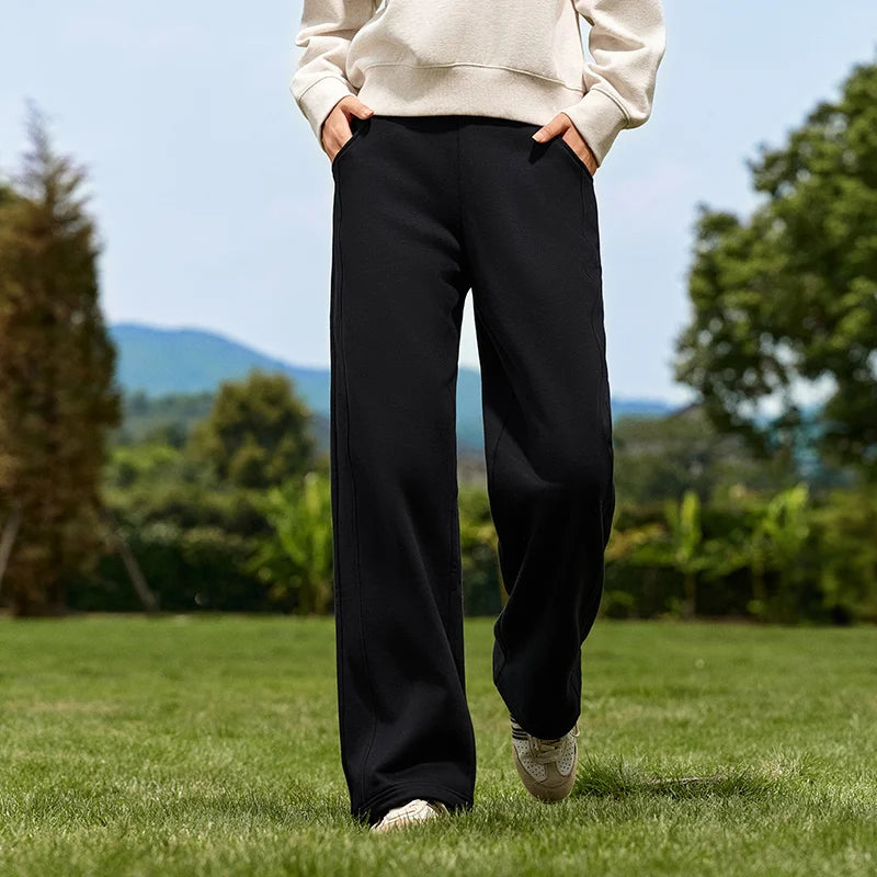 Pantalones térmicos antibacterianos para mujer Glow, de pierna ancha, color liso y forro polar, ideal para invierno 2024.