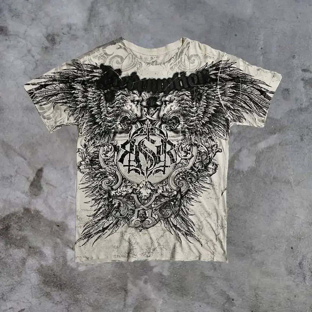Camiseta blanca Y2K de Glow para hombre con estampado de letras, calavera y escritura sagrada, estilo gótico retro manga corta