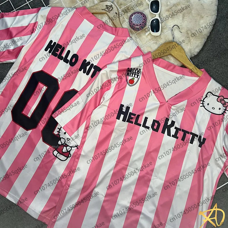 Camiseta de dibujos animados Hello Kitty de Glow, ropa deportiva ligera y transpirable, estilo casual y cómodo para mujeres y hombres