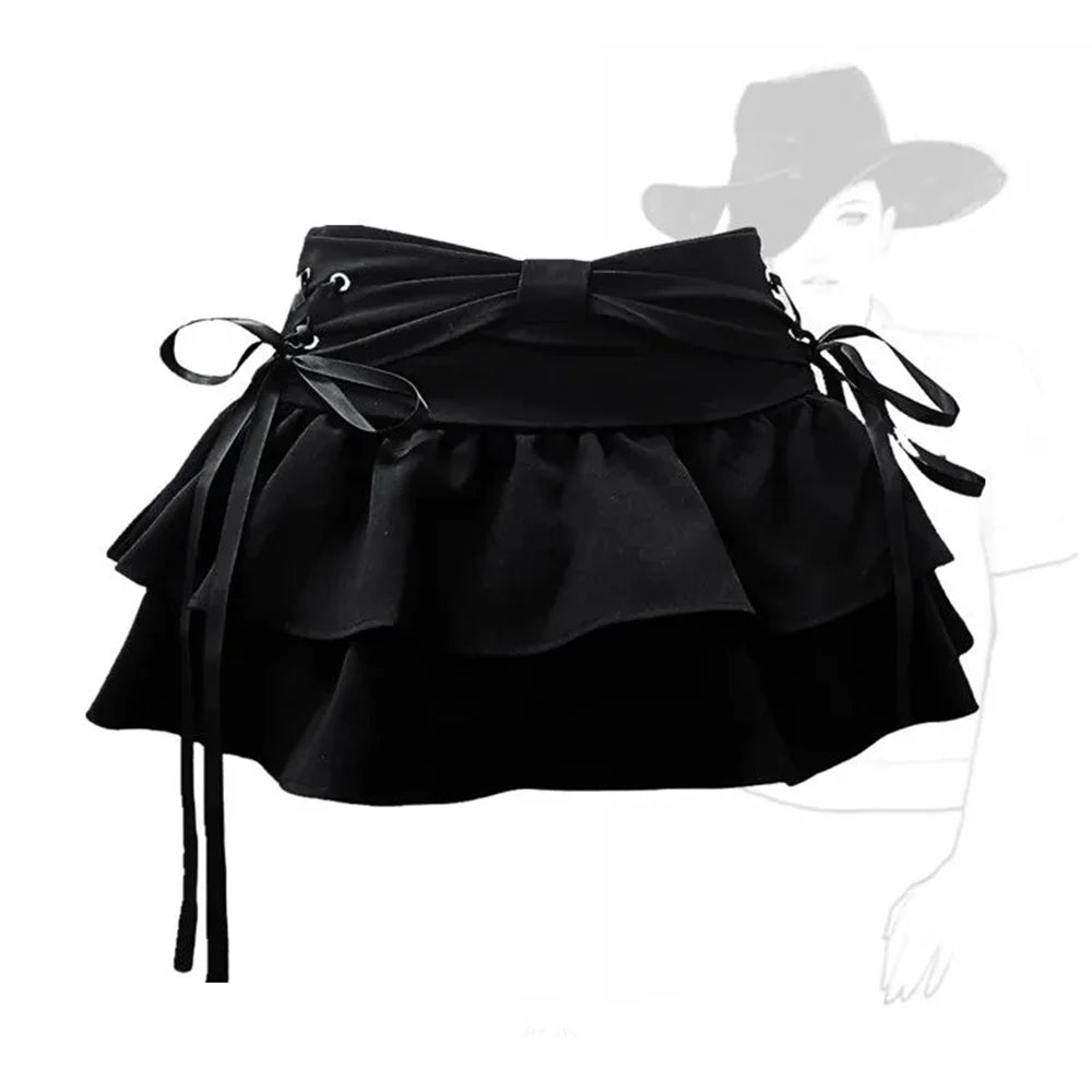 Minifalda de mezclilla estilo vintage Glow para mujer, con lazo Kawaii, línea a, gótica y de verano, moda calle americana.