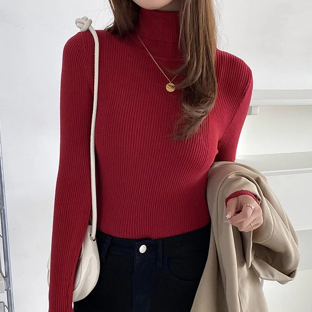 Suéter de cuello alto de otoño para mujer Glow, suave de punto y cachemira, blusa básica y cómoda en color neutro.