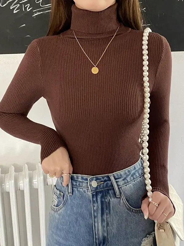 Suéter de cuello alto para mujer Glow en punto suave y cachemira, ideal para otoño, en color neutro, estilo básico y cómodo