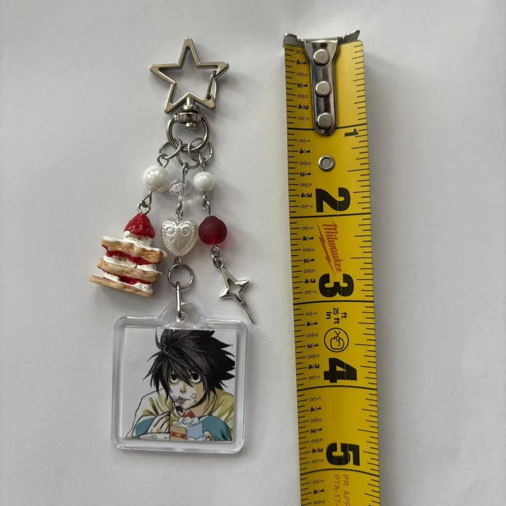 Llavero de anime Death Note L Lawliet hecho a mano con cuentas en colores pastel, colgante para bolso y regalo navideño.