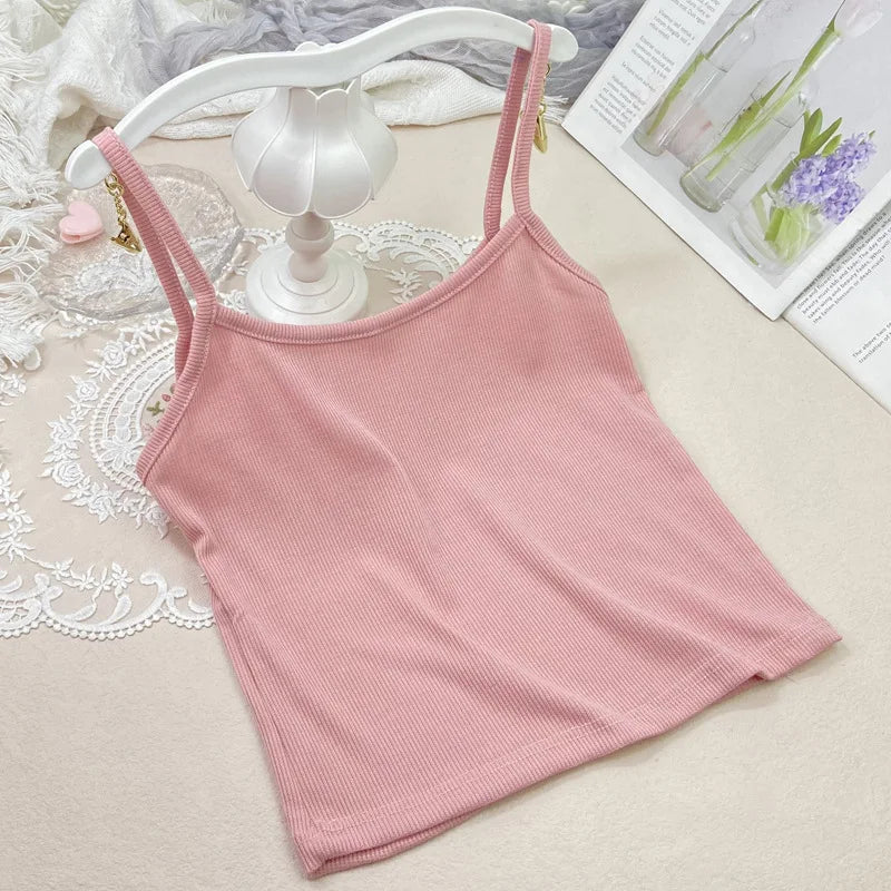 Camisola pequeña de verano Glow en color sólido para niñas, con look adelgazante y chaleco de hilo versátil, camisa de base corta.