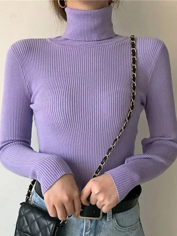 Suéter de cuello alto para mujer de cachemira en color neutro, suave, cómodo y de estilo básico para otoño, de la marca Glow.