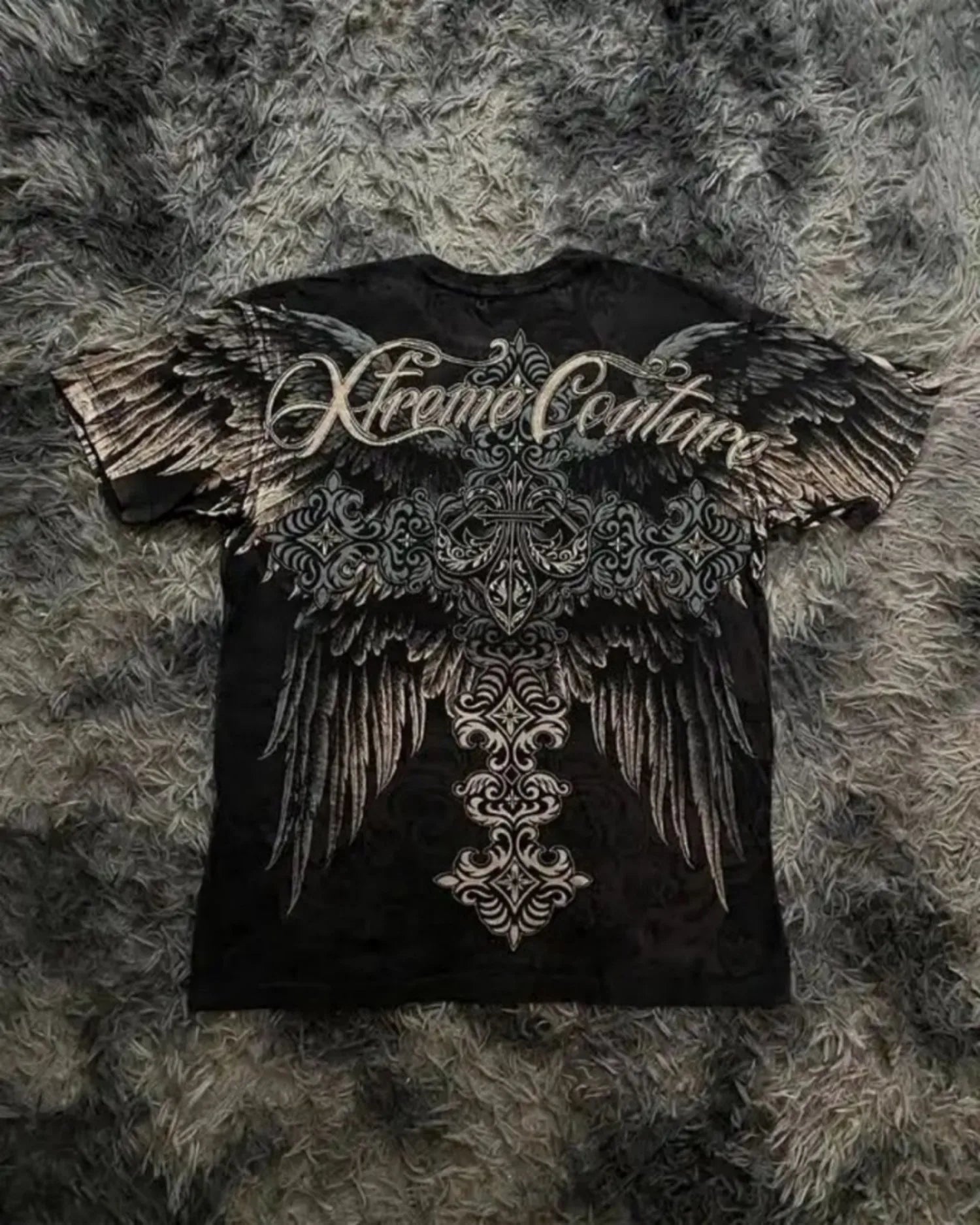 Camiseta de cuello redondo Glow para hombre con estampado de ala de ángel y calavera, transpirable y cómoda para verano y calle.