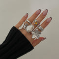 Anillo abierto de metal con diseño irregular y flor barroca, con perla de imitación, joyería elegante para mujeres de la marca Glow