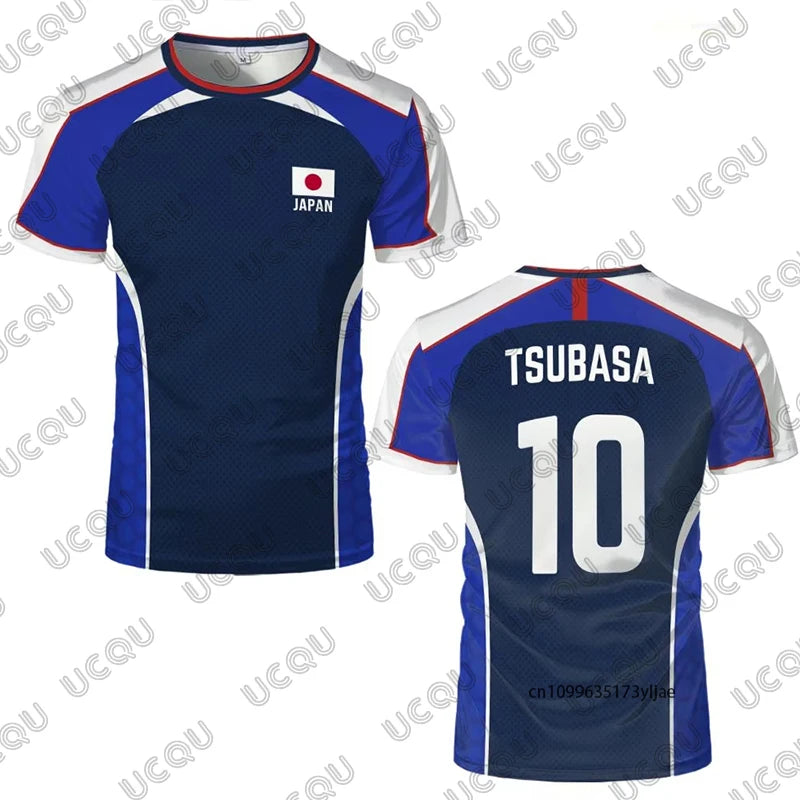Camiseta deportiva Glow de fútbol con bandera japonesa y diseño de Tsubasa, secado rápido para hombres, mujeres y niños.
