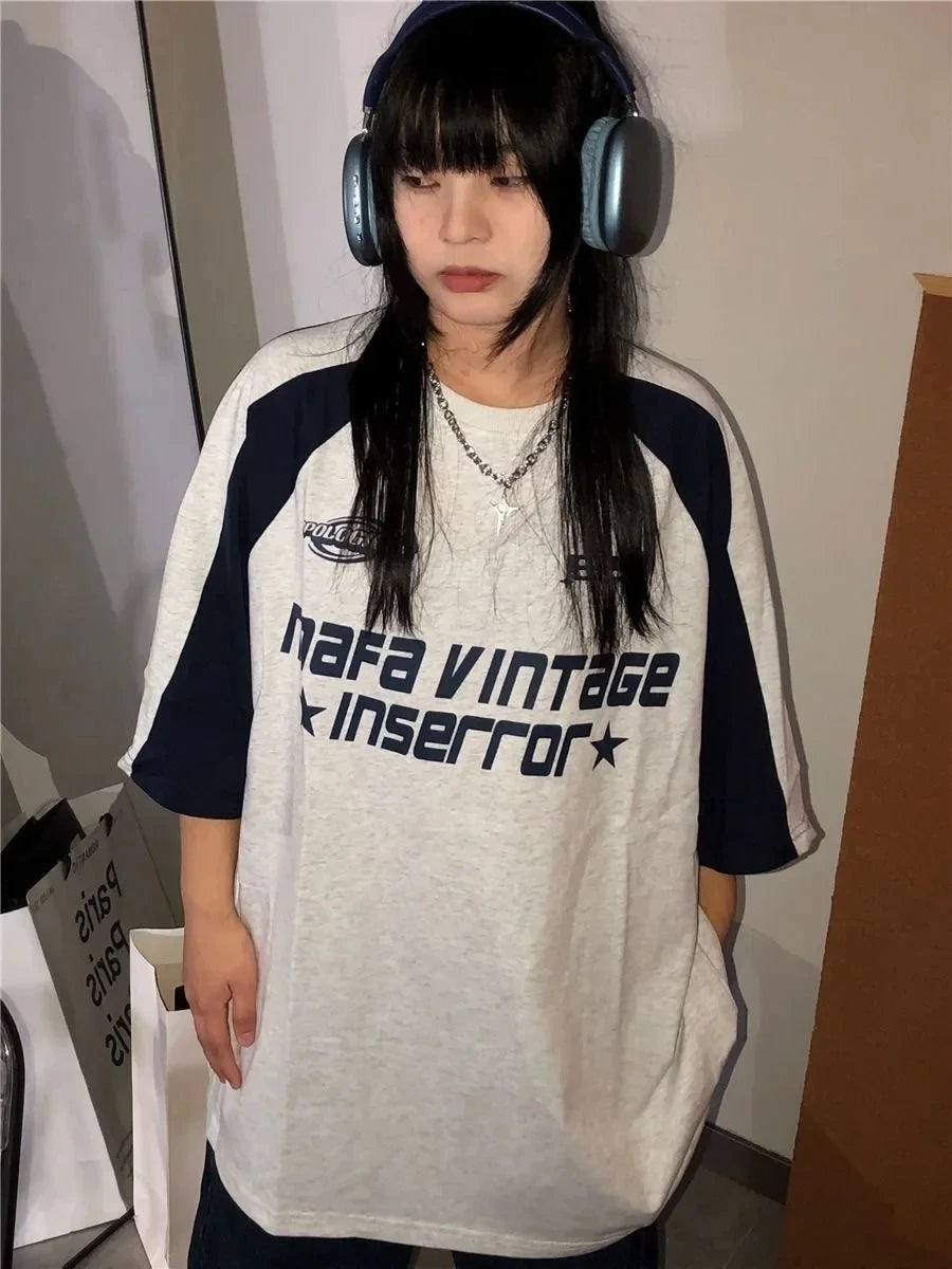 Camiseta corta de estilo Y2K y estética grunge de gran tamaño, marca Glow, ropa de calle vintage coreana con diseño casual.