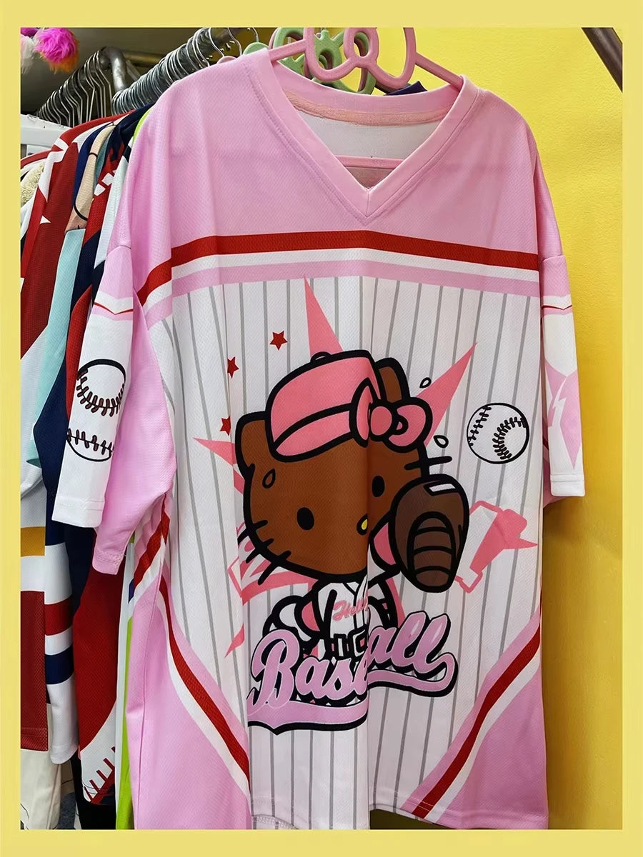 Camiseta de dibujos animados Hello Kitty de la marca Glow, ropa deportiva ligera y transpirable para mujeres y hombres.
