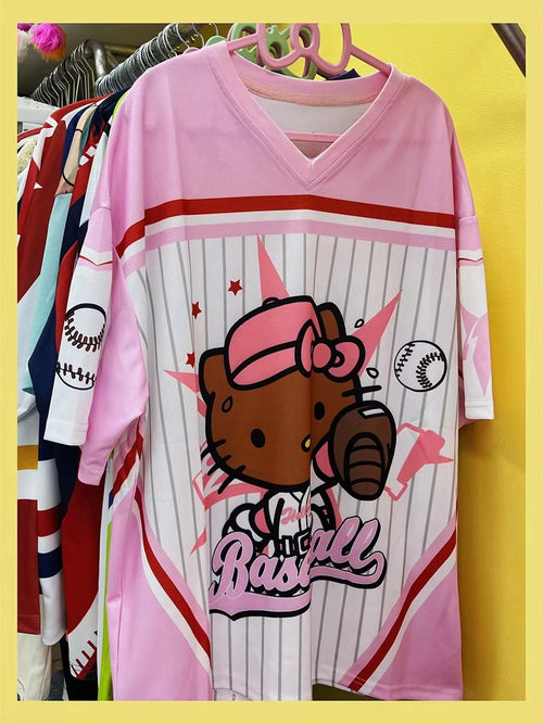 Camiseta de dibujos animados Hello Kitty de la marca Glow, ropa deportiva ligera y transpirable para mujeres y hombres.