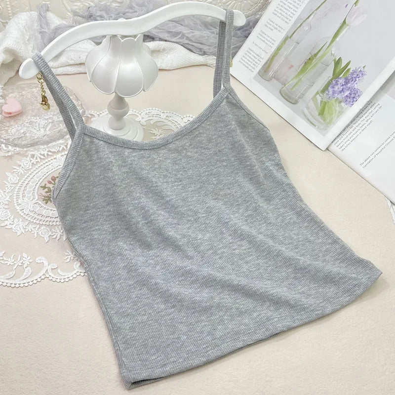 Camisola corta de verano Glow en color sólido, con chaleco de hilo y estilo adelgazante para niñas y estudiantes.