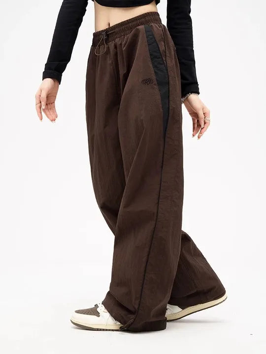 Pantalones holgados retro de primavera para mujer de Glow, con cordón, pierna ancha y estilo deportivo Y2K, cintura media.