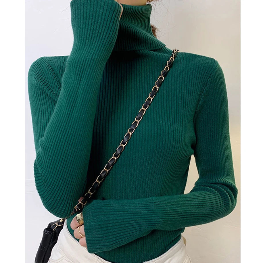 Suéter de cuello alto para mujer de cachemira de Glow, suave, de punto, estilo básico y cómodo para otoño.