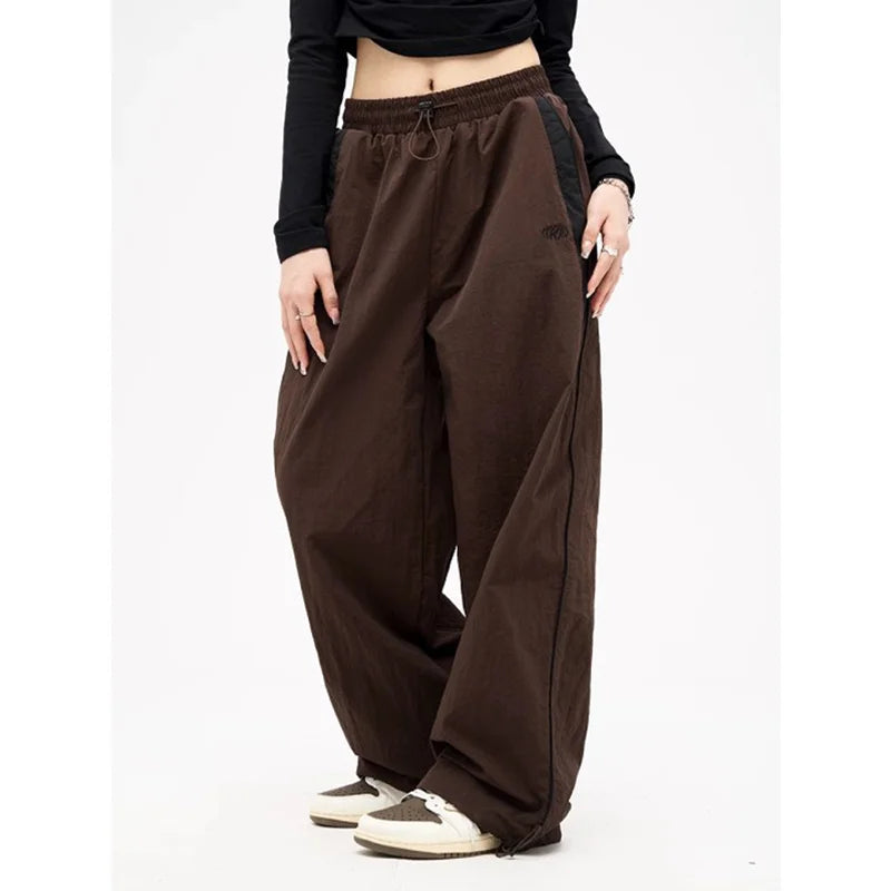Pantalones holgados retro de primavera para mujer, con cinturilla media y cordón, estilo Y2K, ropa deportiva de pierna ancha Glow