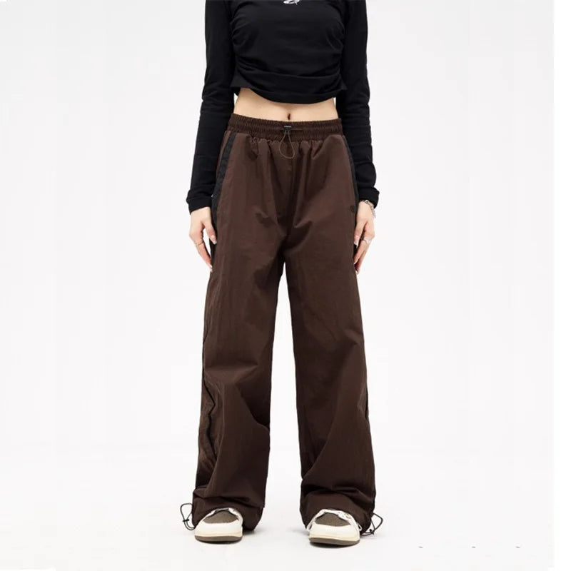 Pantalones holgados Retro de primavera para mujer, pantalones deportivos con cordón y pierna ancha de cintura media, marca Glow