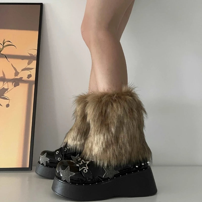 Calentadores de piernas de felpa de piel sintética de 15 cm en tres colores, para botas sin pies, accesorios de ropa de mujer Glow.