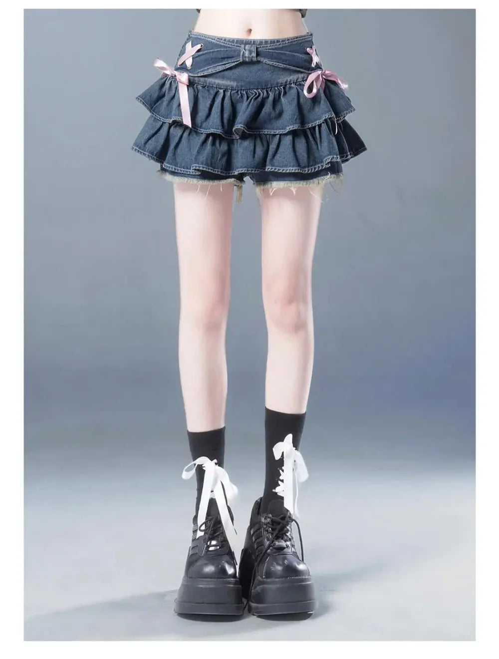 Minifalda de mezclilla vintage para mujer, estilo calle, con lazo Kawaii, gótica y sexy, ideal para verano, marca Glow