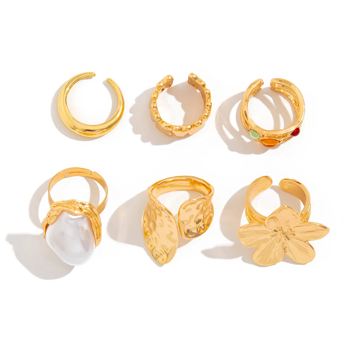 Anillo abierto de metal irregular y flor barroca con perla de imitación, joyería elegante para mujeres, marca Glow.