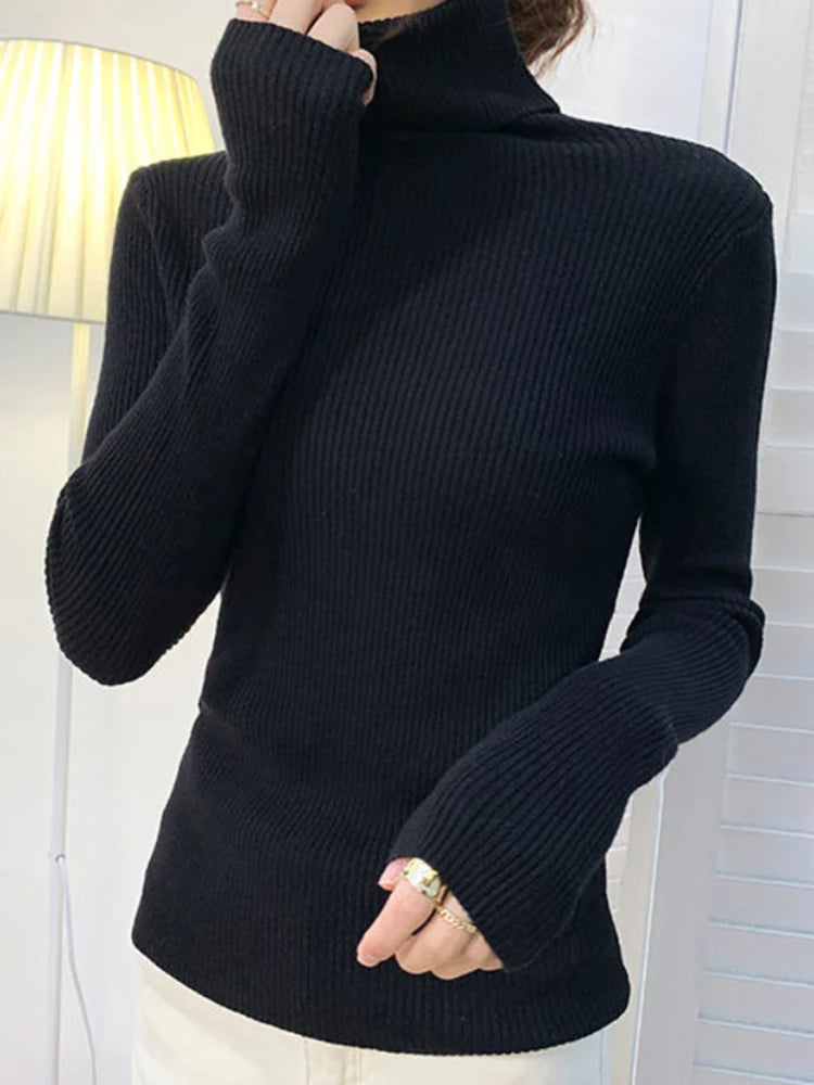 Suéter de cuello alto de otoño para mujer de la marca Glow, suave, de punto, de cachemira, básico y cómodo para mujer.