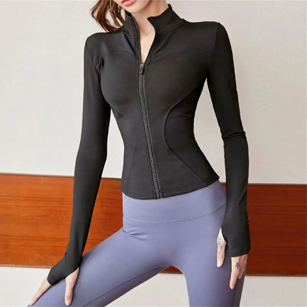 Chaqueta deportiva de manga larga para mujer Glow, abrigo de entrenamiento para gimnasio, yoga y correr, con cremallera y estilo casual.