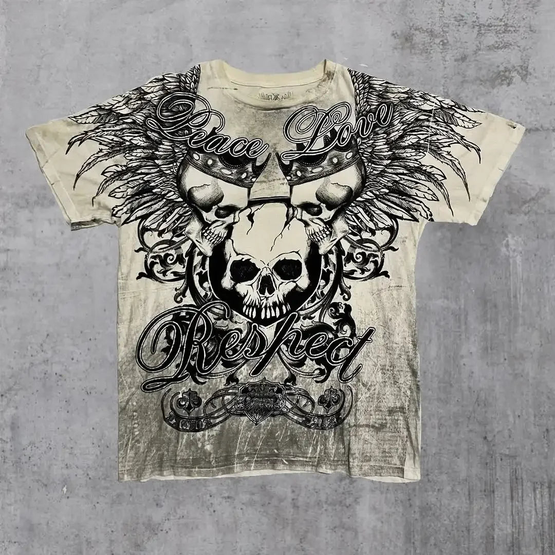 Camiseta blanca Y2K para hombre de Glow con estampado de letras, calavera y escritura sagrada, estilo gótico retro Harajuku.