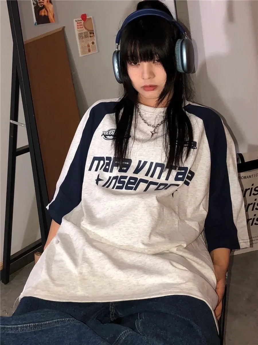 Camiseta vintage coreana de manga corta de la marca Glow, estilo grunge y estética Harajuku, ropa callejera oversized para mujer