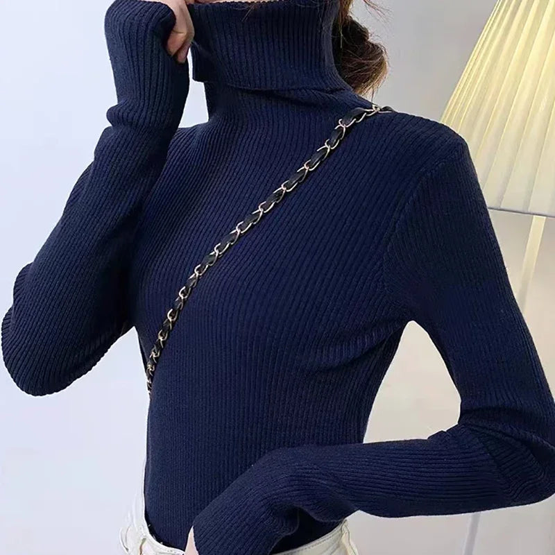 Suéter de cuello alto para mujer Glow, de punto suave y cachemira, en tonos otoñales, estilo básico y cómodo para mujer.
