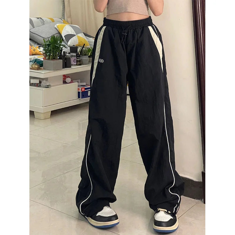 Pantalones holgados retro para mujer de Glow, con cintura media y pierna ancha, estilo chándal informal para primavera.