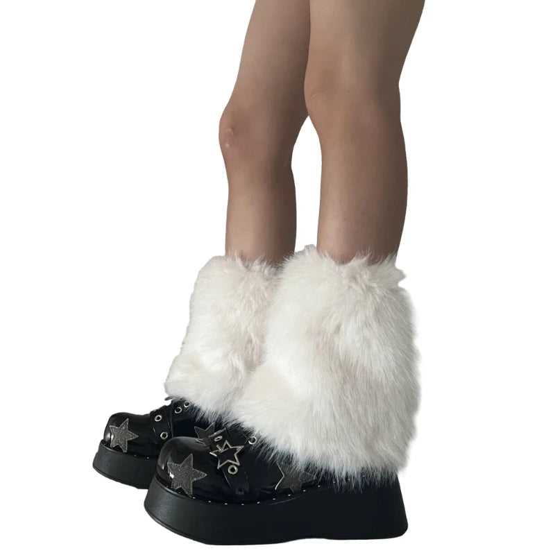 Calentadores de piernas de felpa sintética Glow, cubiertas cálidas para botas sin pies en 3 colores, accesorios de moda para mujer.