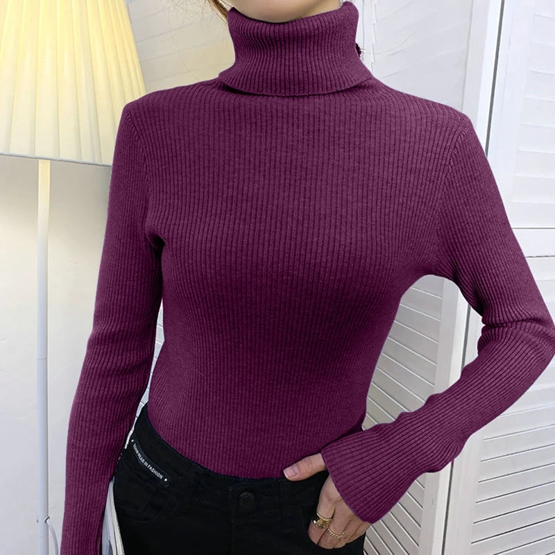 Suéter de cuello alto para mujer de otoño, suave de cachemira, básico y cómodo, en color neutro, de la marca Glow.