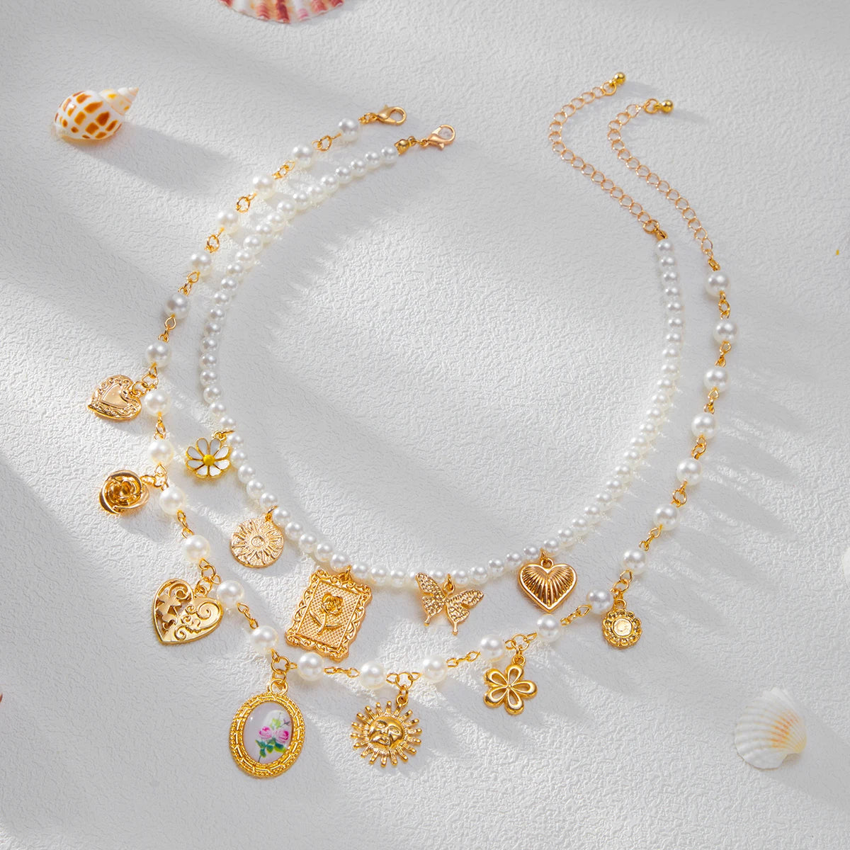 Collar de lujo Glow con colgantes de mariposa, girasol y corazón, perla de imitación, joyería de declaración para mujer